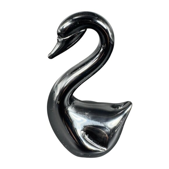1980s Vintage Black Glass Swan Duck Bird Figurine Art Glass Figurine Decorative - Picture 2 of 10